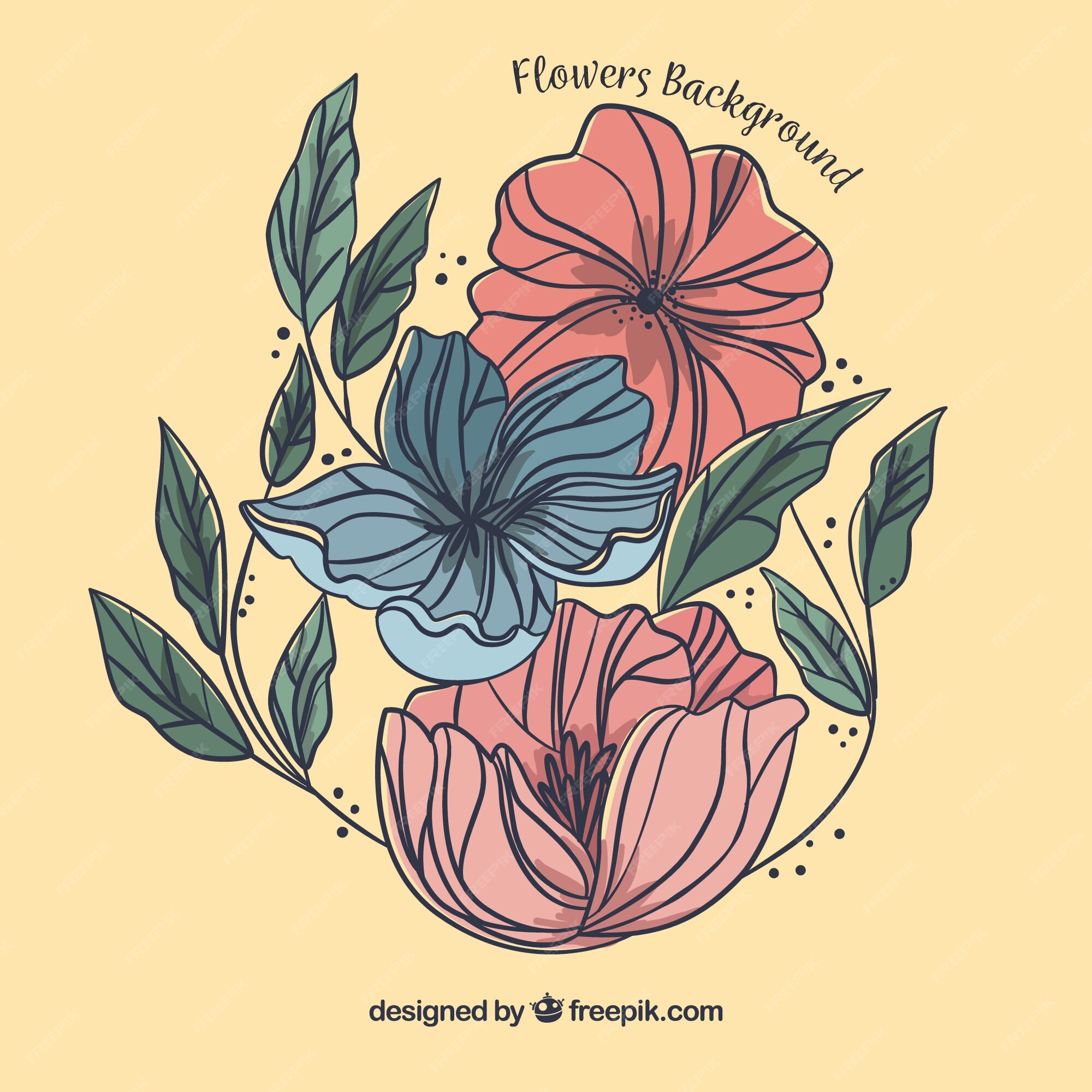 Dibujo De Flores Bonitas Flores bonitas con estilo de dibujo a mano | Vector Gratis