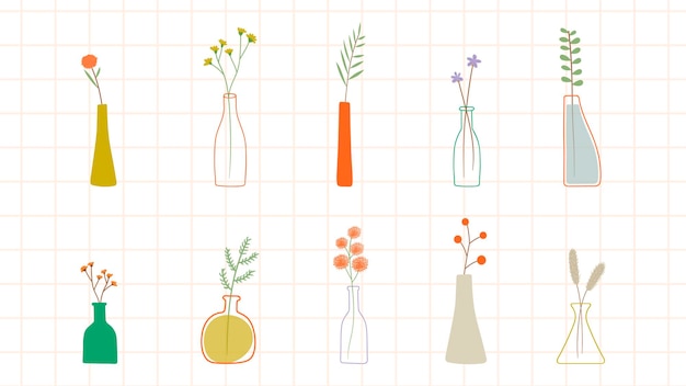 Vector gratuito flores de colores doodle en patrón de jarrones