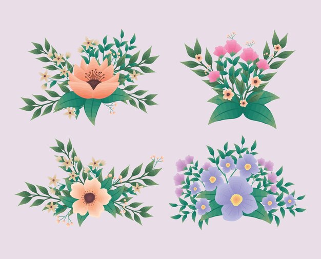 Flores de colores con hojas