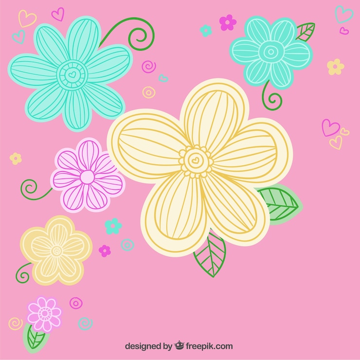 Vector gratuito flores de colores sobre fondo de color rosa