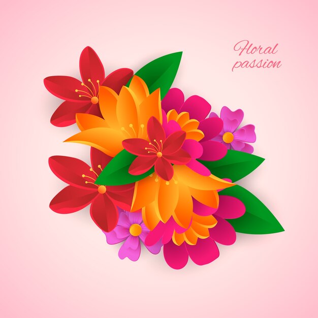 Flores coloridas de estilo de papel degradado 2D