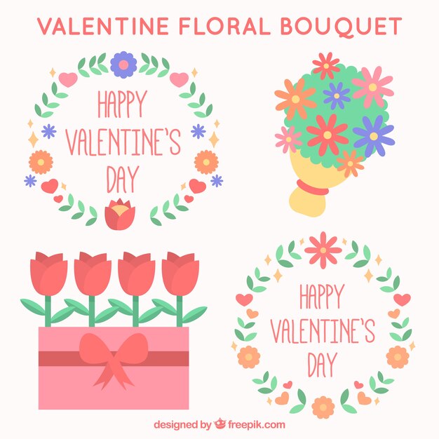 Flores decorativas de san valentín en colores pastel
