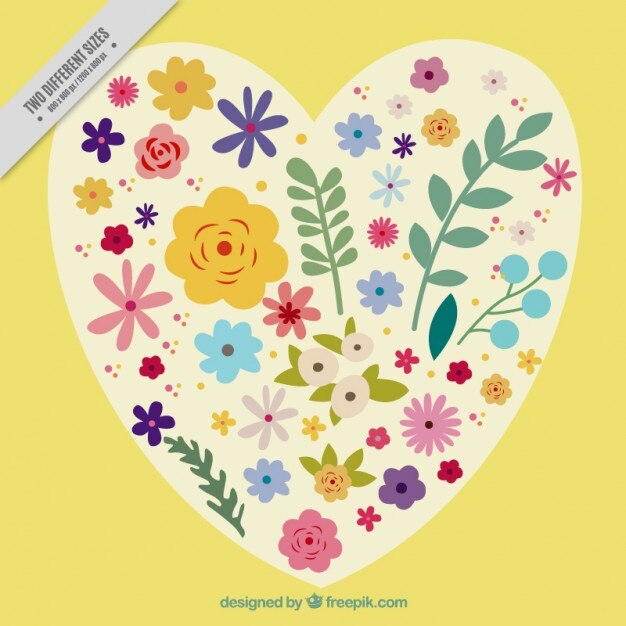 Flores dibujadas a mano dentro de un corazón