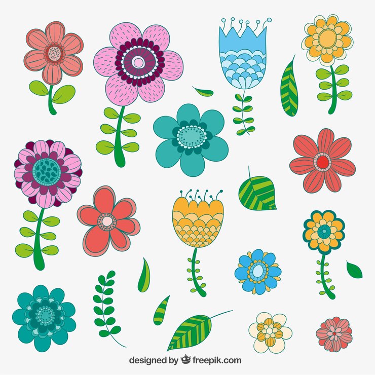 Vector gratuito flores dibujadas a mano en el estilo colorido