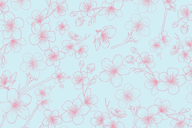Flores dibujadas a mano realistas sobre papel tapiz pastel