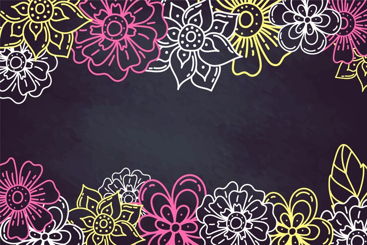 Vector gratuito flores dibujadas a mano sobre fondo de pizarra