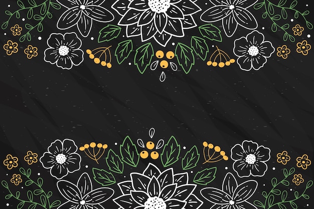 Vector gratuito flores dibujadas a mano sobre fondo de pizarra