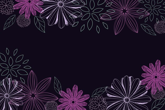 Flores dibujadas a mano sobre fondo de pizarra