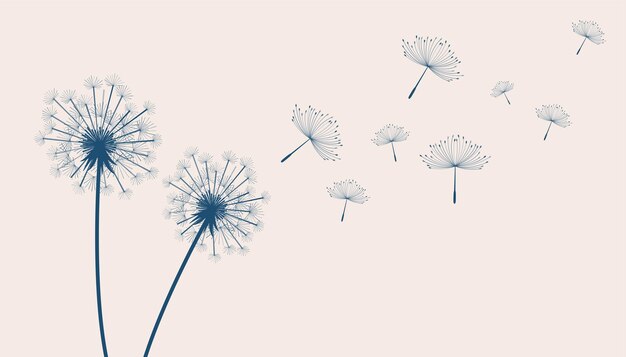 Flores de diente de León voladoras en beige