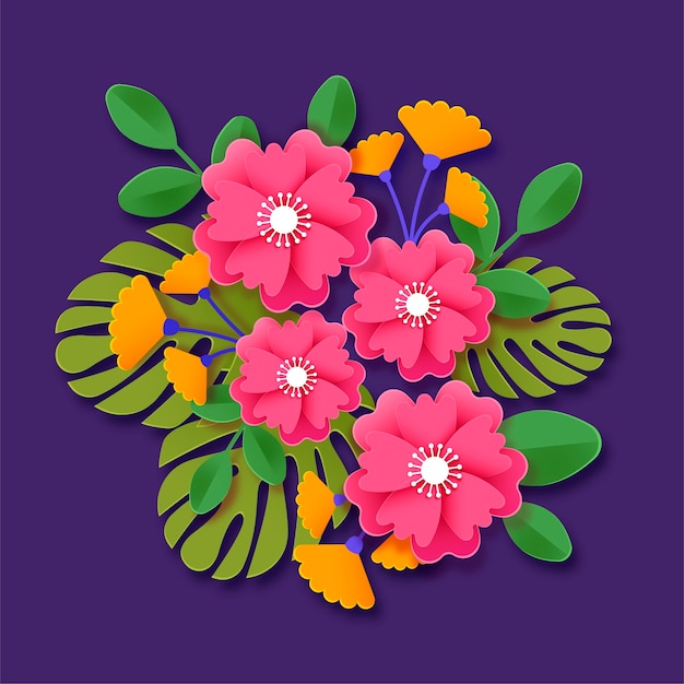 Flores de estilo de papel 2D en gradiente