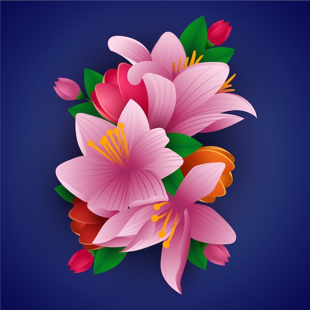 Vector gratuito flores de estilo de papel degradado 2d