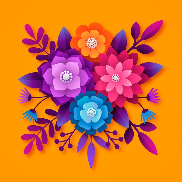 Flores de estilo de papel degradado 2D