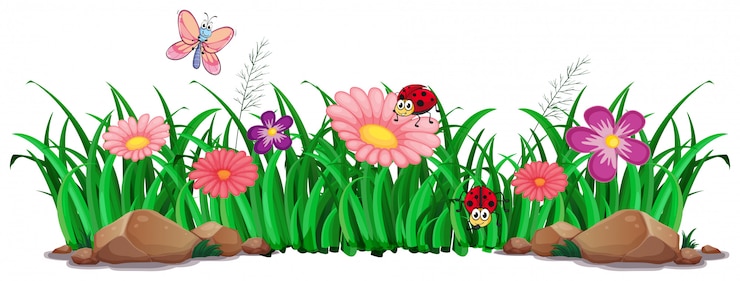 Vector gratuito flores y hierba para la decoración