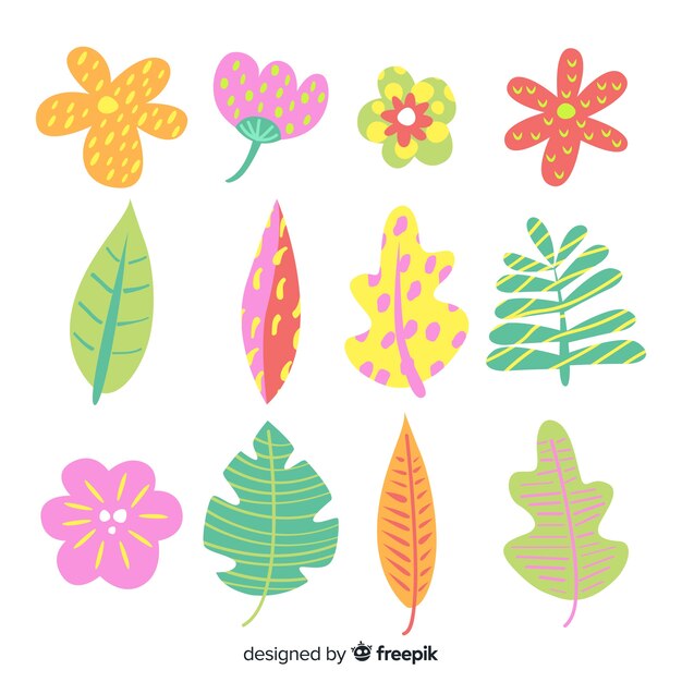 Flores y hojas abstractas dibujadas a mano