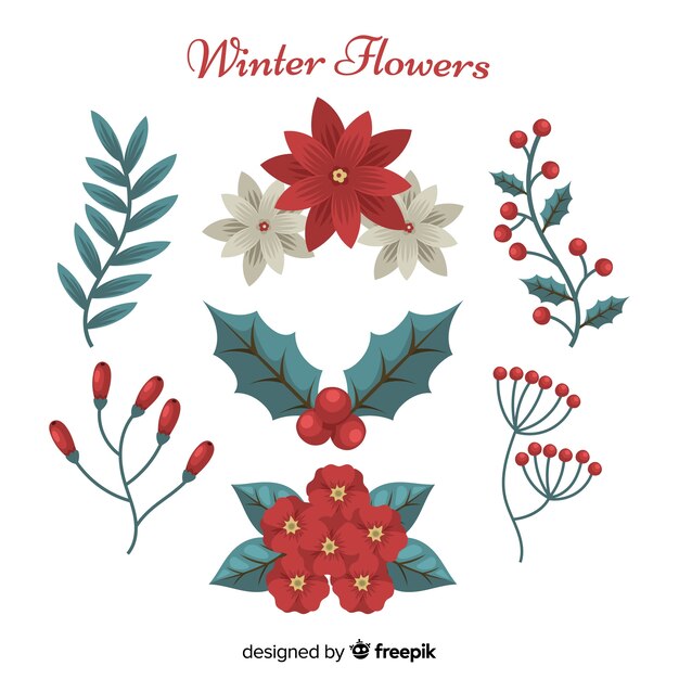 Flores y hojas invernales planas