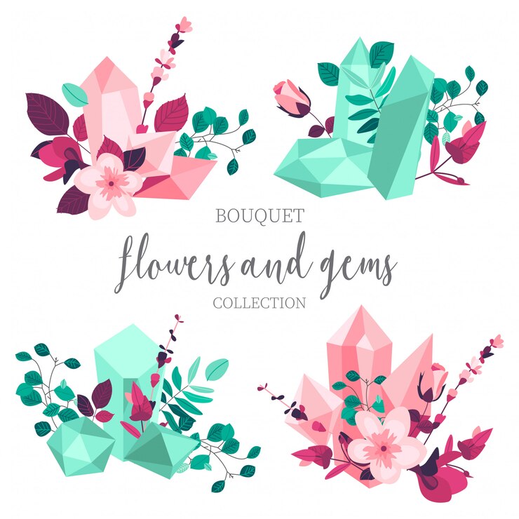Vector gratuito flores planas y gemas