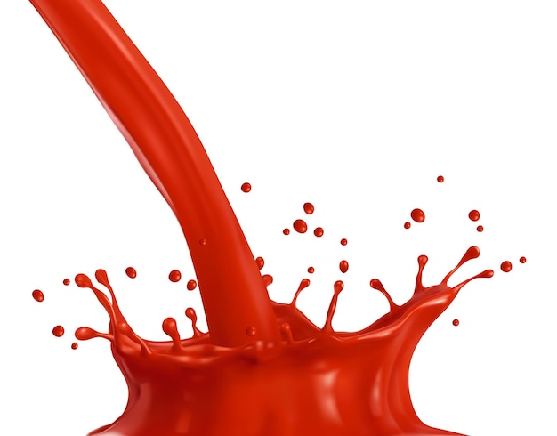 Flujo de bebida de jugo de tomate con corona 3d splash