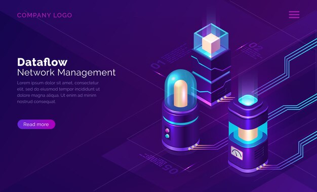 Flujo de datos, concepto isométrico del administrador de red