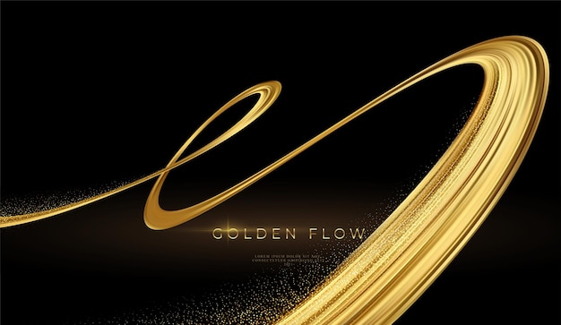 Flujo de oro 3d moderno sobre fondo negro