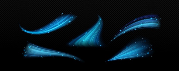 Flujo de viento y aire frío con efecto transparente Ilustración vectorial realista de la ola de brisa fresca azul con partículas velocidad de movimiento de la respiración para el clima fresco o el concepto de remolino de purificación del acondicionador