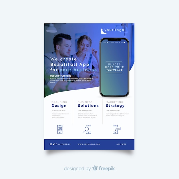 Vector gratuito flyer aplicación móvil