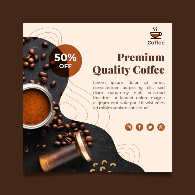 Flyer cuadrado de café de primera calidad