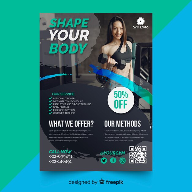 Flyer deportivo con plantilla de foto