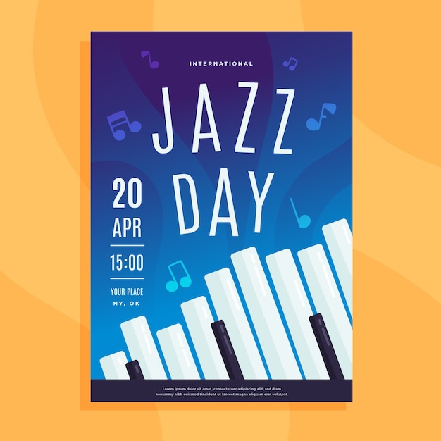 Flyer del día internacional del jazz de diseño plano