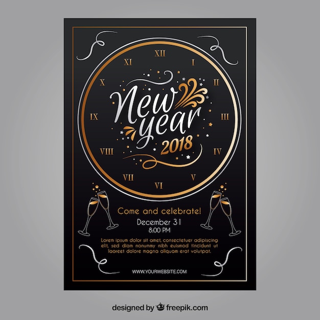 Flyer elegante negro para fiesta de año nuevo