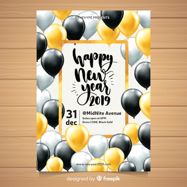 Flyer de fiesta de año nuevo 2019 de acuarela