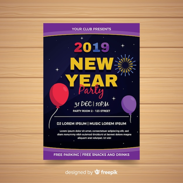 Vector gratuito flyer de fiesta de año nuevo 2019