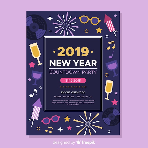 Vector gratuito flyer de fiesta de año nuevo 2019