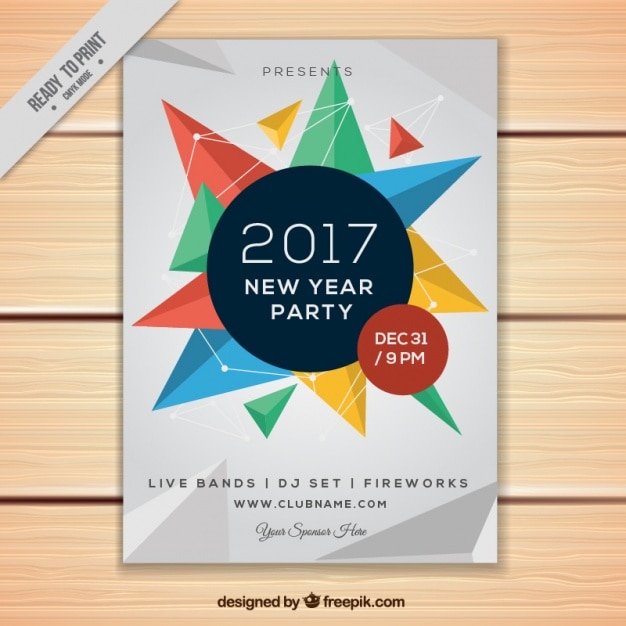 Flyer geométrical para fiesta del año nuevo 2017