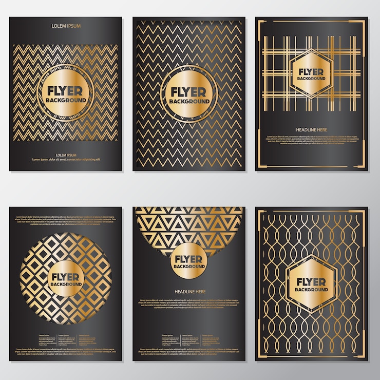 Vector gratuito flyers con diseño de triángulos dorados