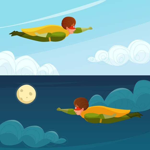 Flying Boy Superhero Banners horizontales