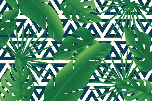 Vector gratuito follaje tropical con fondo geométrico