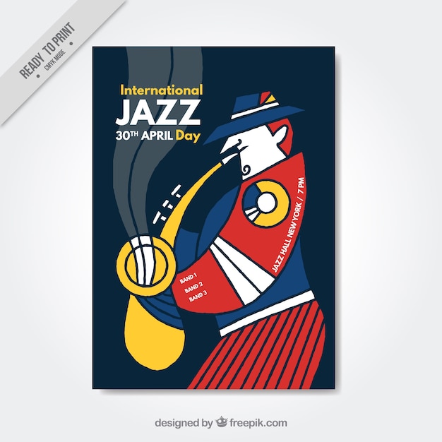 Vector gratuito folleto abstracto de jazz con saxofonista