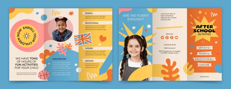 Vector gratuito folleto de actividades extraescolares de diseño plano