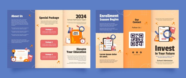 Folleto de admisión escolar de diseño plano