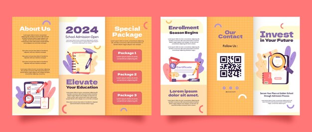 Folleto de admisión escolar de diseño plano