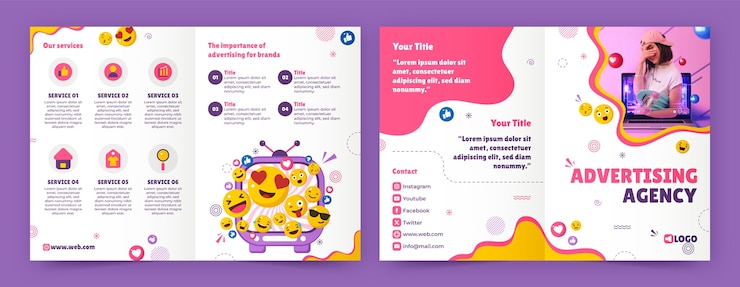 Vector gratuito folleto de la agencia de publicidad de diseño plano