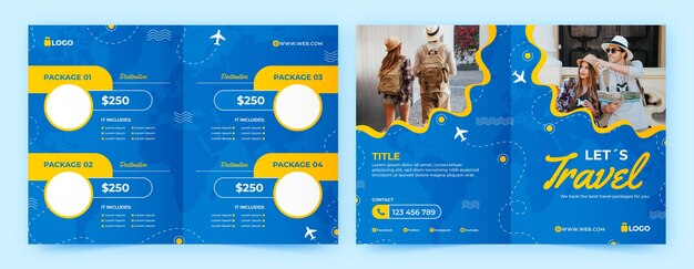 Folleto de agencia de viajes dinámico de diseño plano