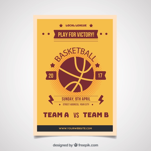 Vector gratuito folleto amarillo retro de baloncesto