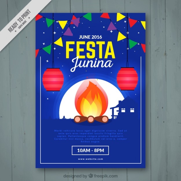 Folleto azul de fiesta junina