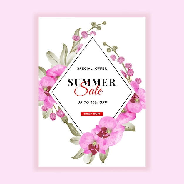 Vector gratuito folleto de banner de rebajas de verano con acuarela rosa orquídea
