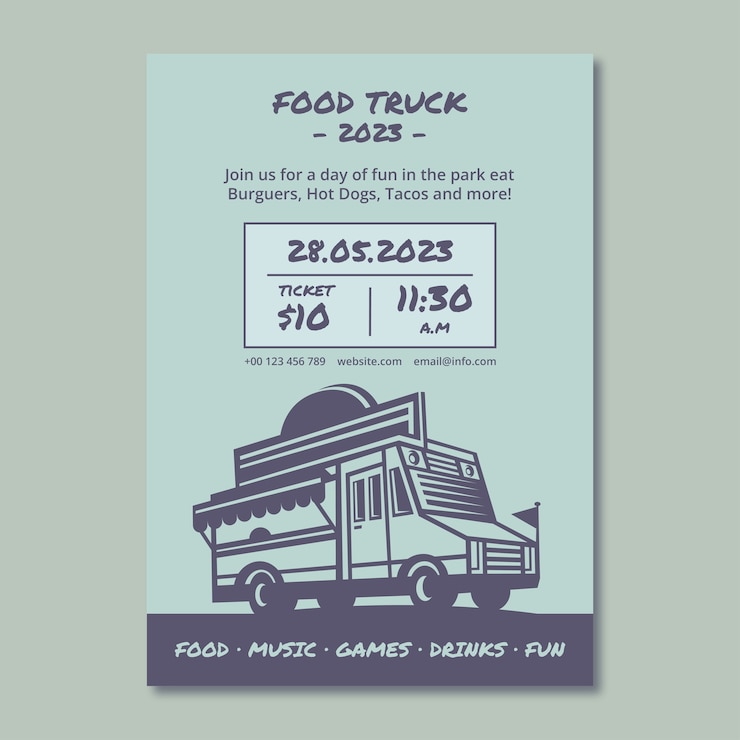 Vector gratuito folleto de camión de comida retro duotono