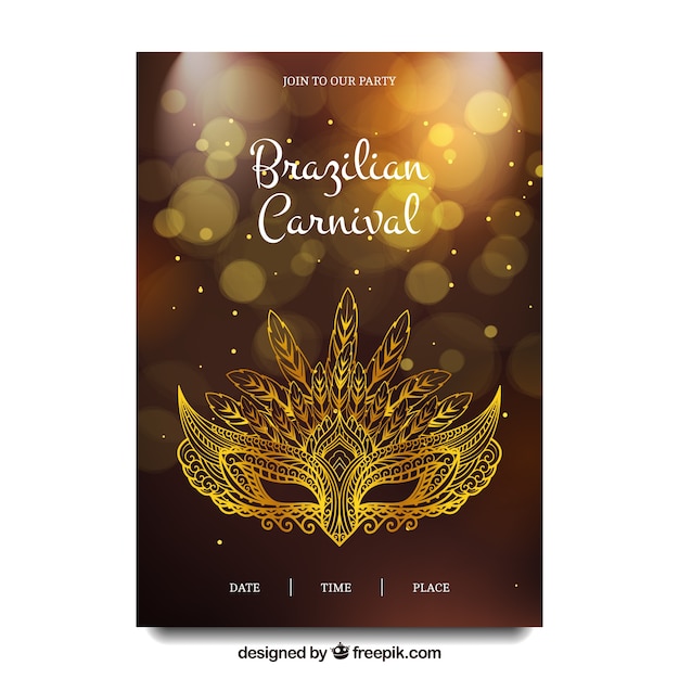 Vector gratuito folleto de carnaval de brasil con máscara elegante dorada