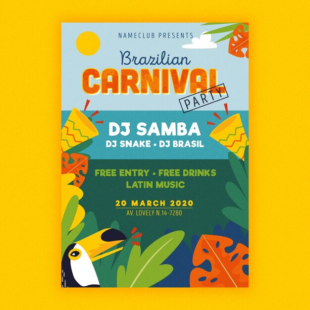 Folleto de carnaval brasileño dibujado a mano