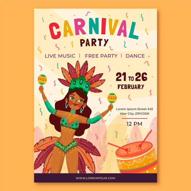 Vector gratuito folleto de carnaval brasileño dibujado a mano