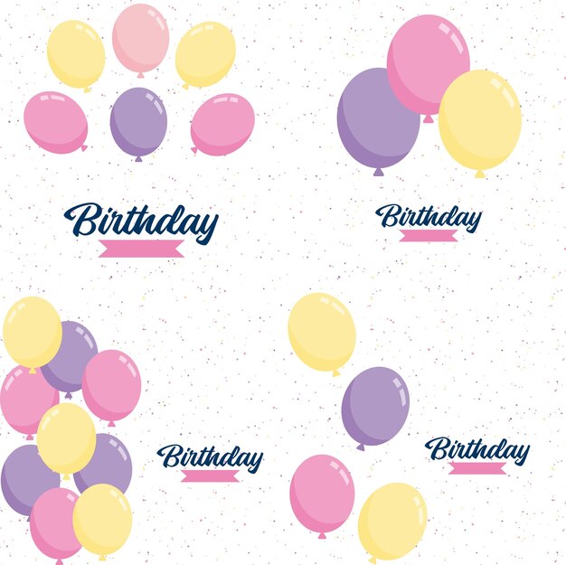 Folleto de cartel de anuncio de feliz cumpleaños y tarjeta de felicitación en una ilustración de vector de estilo plano